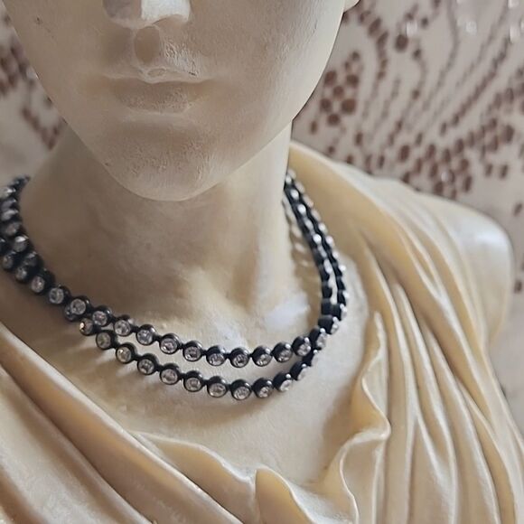 Vintage Choker Style Double Strand Rhinestone Necklace - Picture 7 of 8